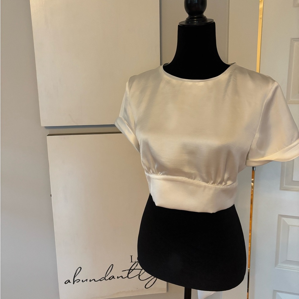 Zara White Satin Open-Back Crop Top - Picture 2 of 3